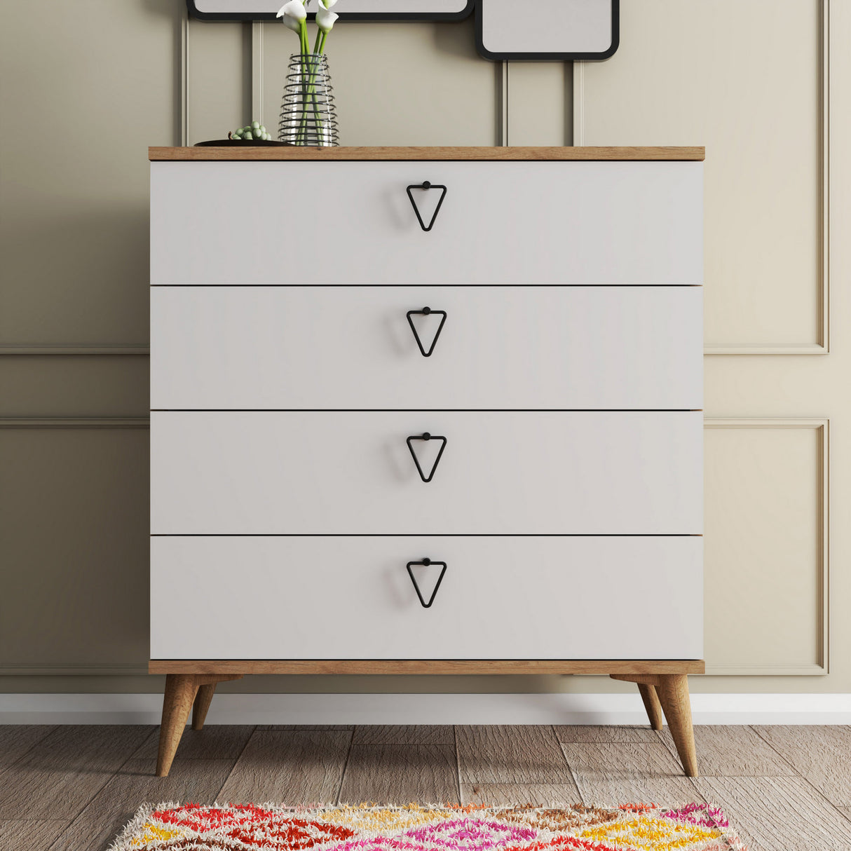 Ladekasten - Ladekast Versa Eik Wit Melamine 80x90,8x45 cm - Dimehouse