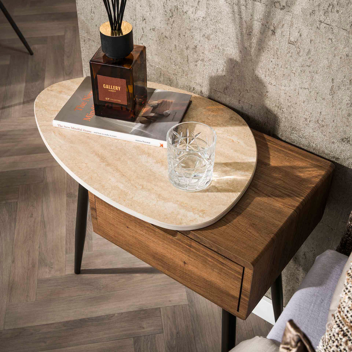 Nattbord Monza Venstre 1 Lades Keramik Travertin