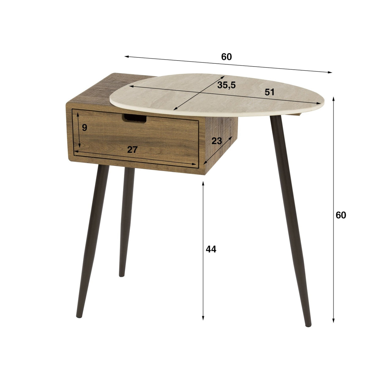 Borea Natbord til højre 1 skuffe Keramik Travertin