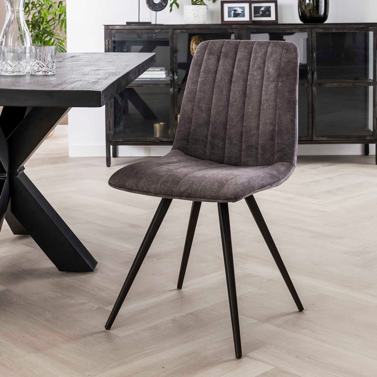 Sæt med 4 spisestuestole Sadie Velvet Grå - Uden armlæn