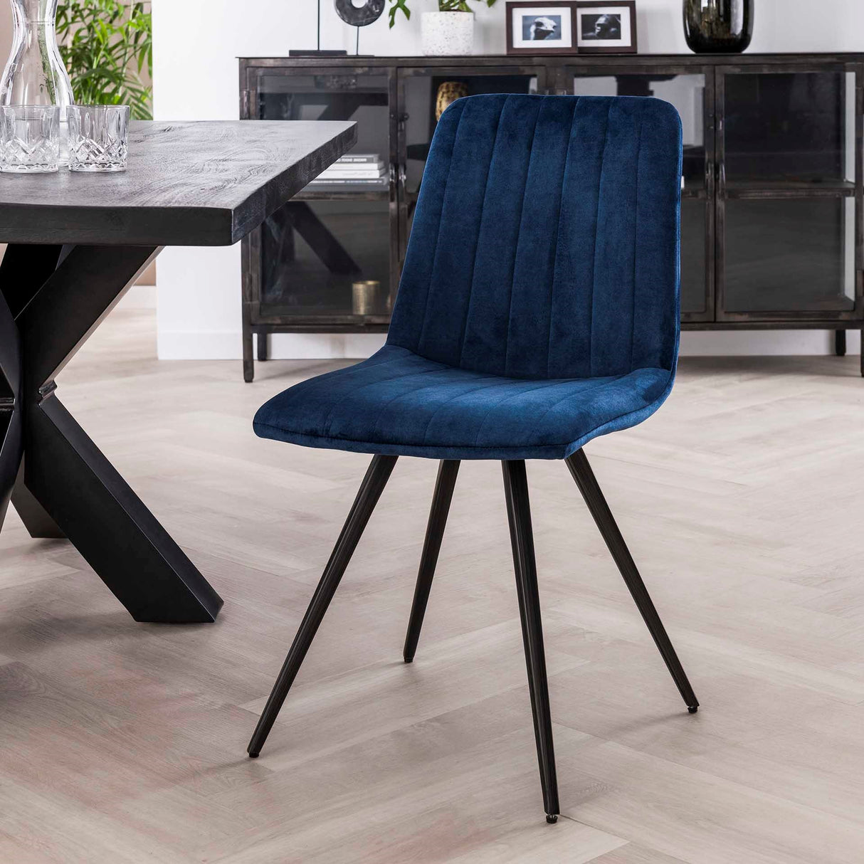 Sæt med 4 spisestole Sadie Velvet Blå - Uden armlæn