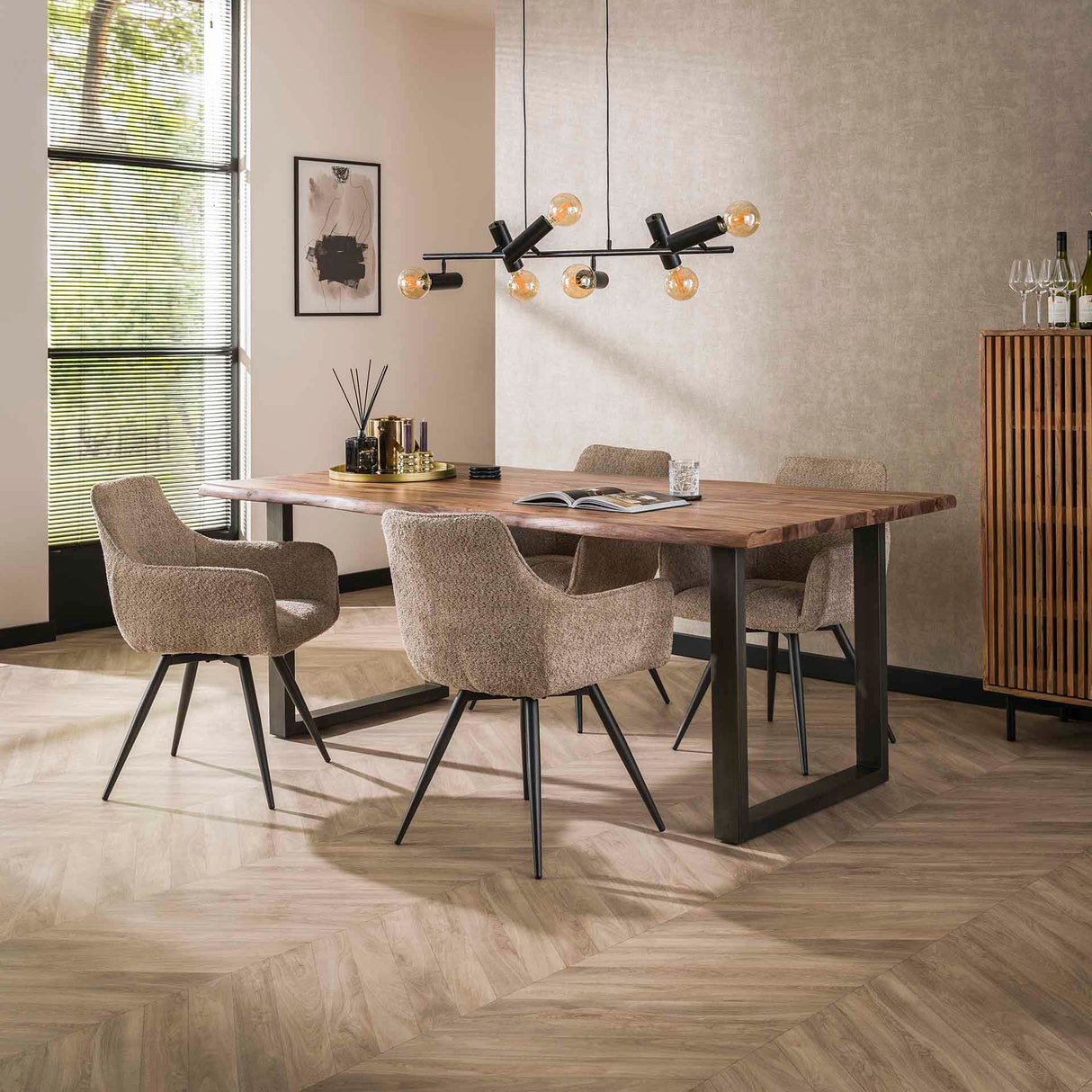 Sæt med 2 spisebordsstole Bouclé sand drejelig Syro