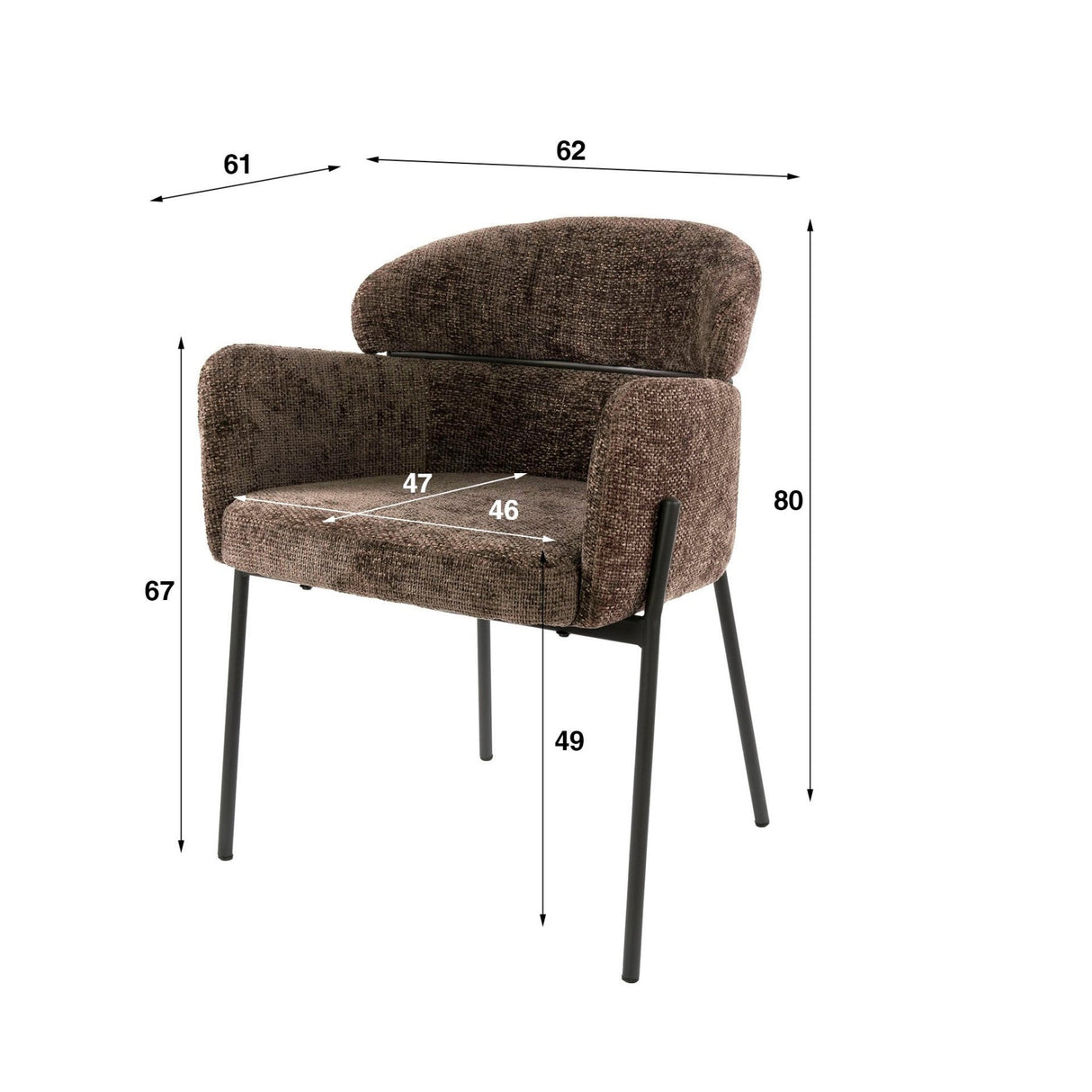 Spisebordsstol Lola Bouclé stof Taupe med rund ryg og armlæn