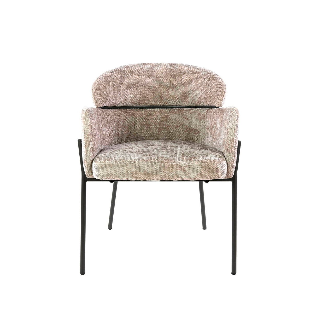 Spisebordsstol Lola Bouclé stof Sandfarvet med rund ryg og armlæn