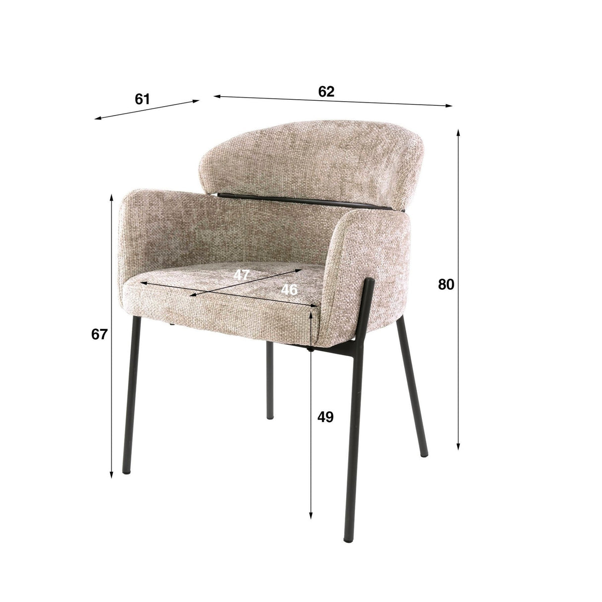 Spisebordsstol Lola Bouclé stof Sandfarvet med rund ryg og armlæn