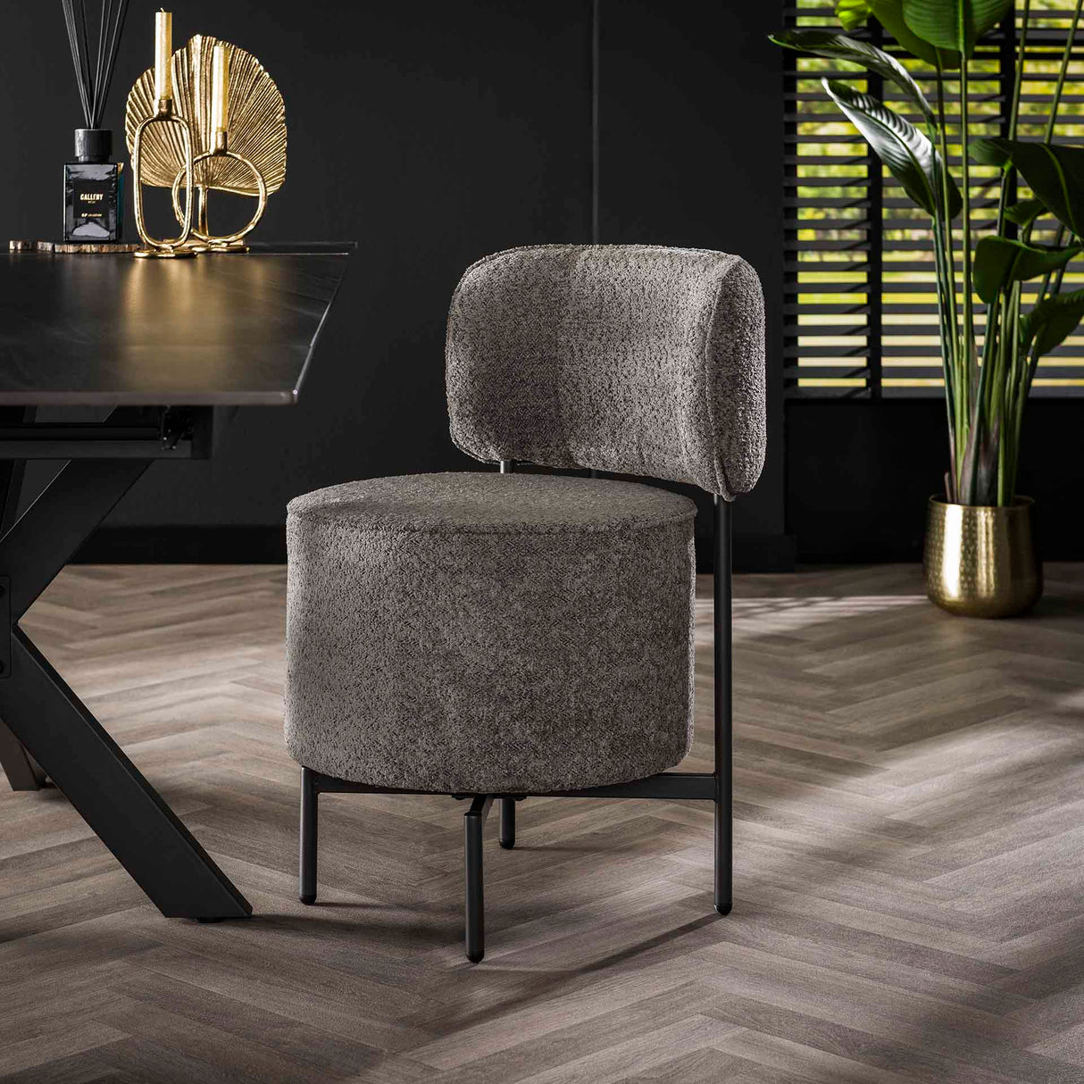 Spisebordsstol Dante Bouclé Grå Drejelig - Uden Armlæn