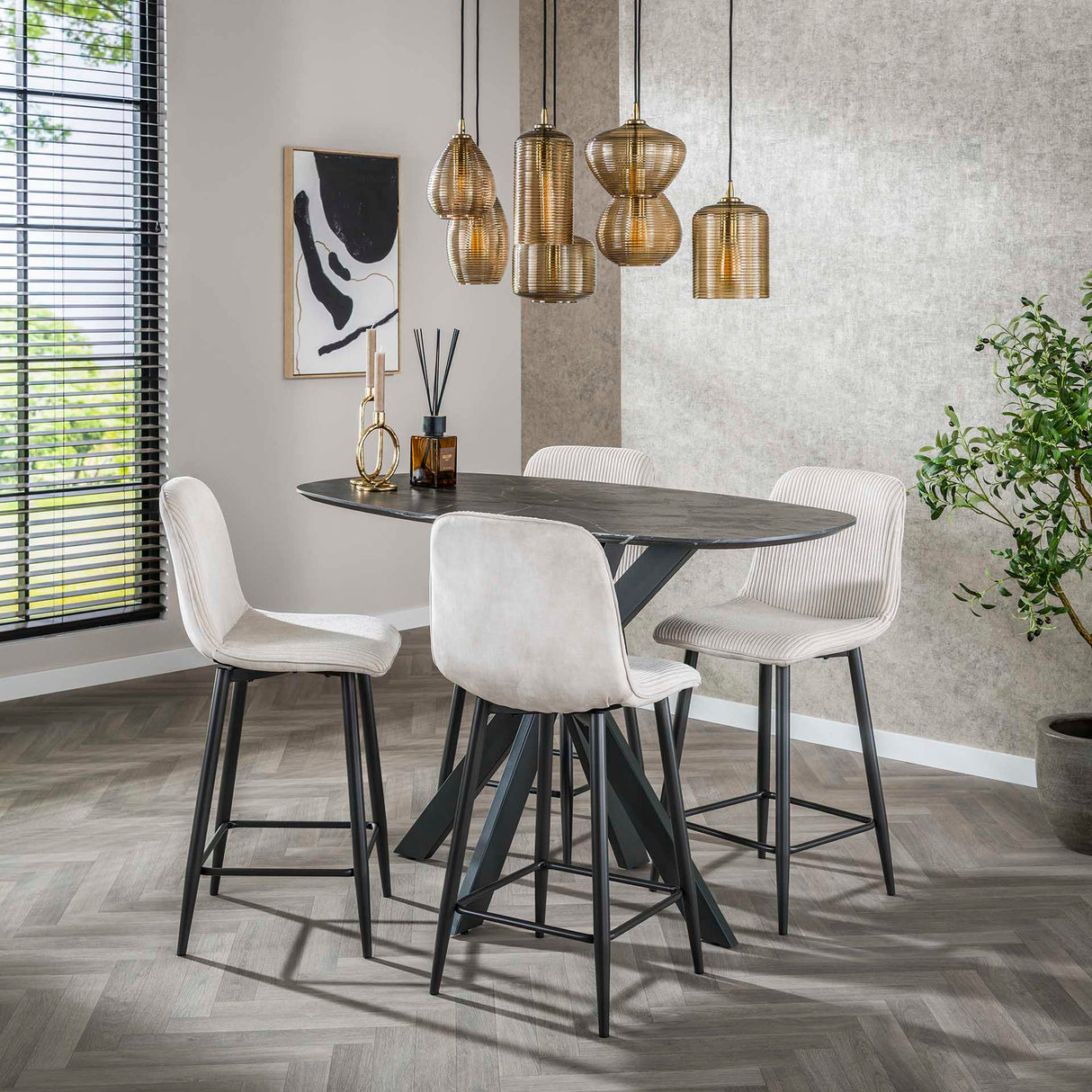 Moderne barkstol Lento Rib Rock stof Ivory Ribstruktur