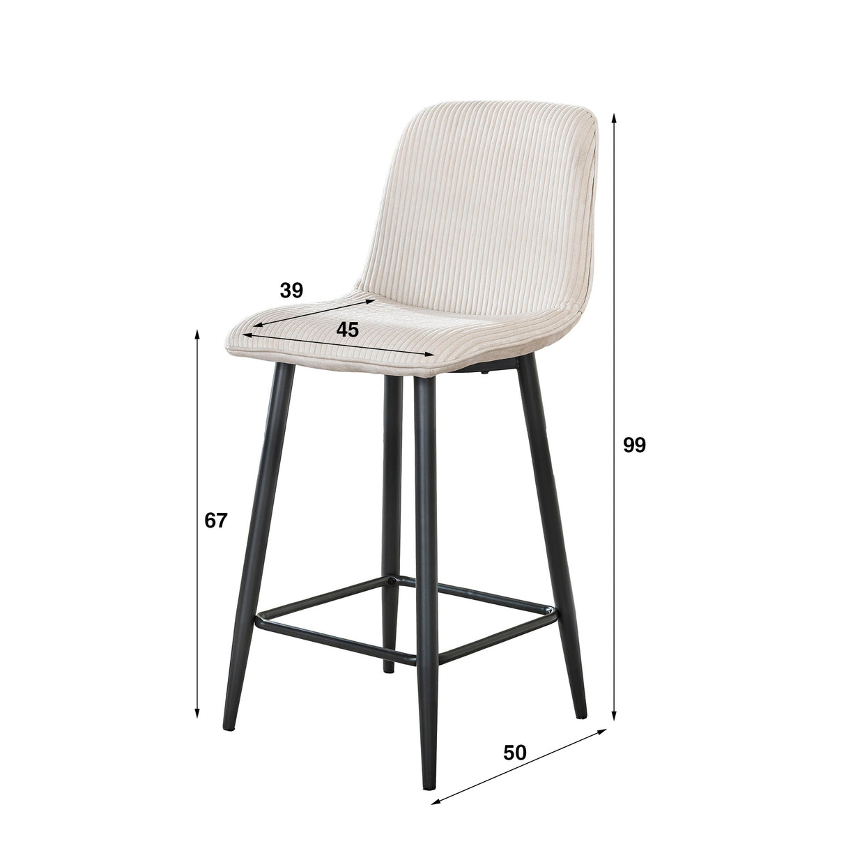 Sæt med 2 barkrakke Lento Rib Rock Ivory
