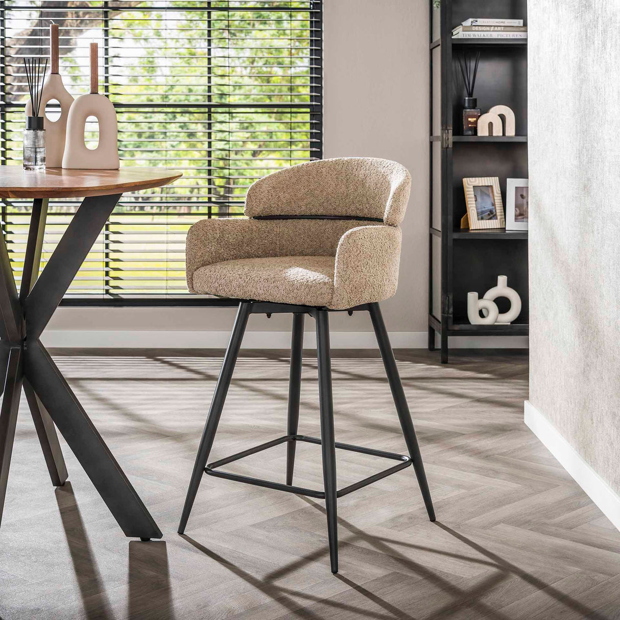 Barstole Sienna Bouclé Sand Rundryg Drejelig