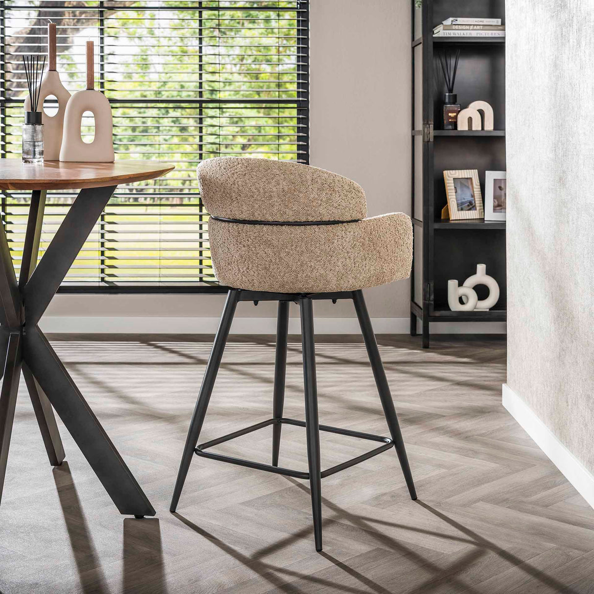 Barstole Sienna Bouclé Sand Rundryg Drejelig