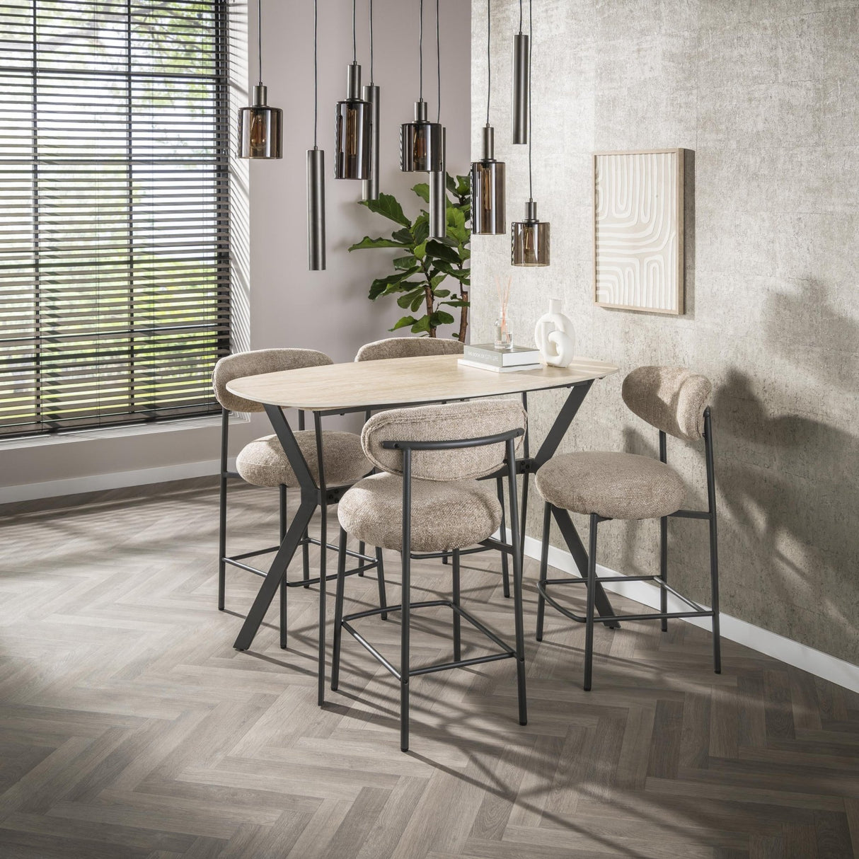 Rivoli Dansk Bartafel Oval 140 cm Keramik Travertin