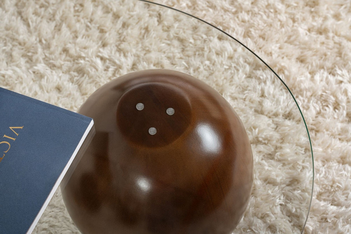 Økologisk sofabord gennemsigtigt glas valnød kugleben Kugle 120x70 cm
