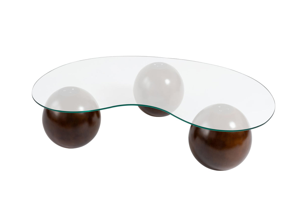 Økologisk sofabord gennemsigtigt glas valnød kugleben Kugle 120x70 cm