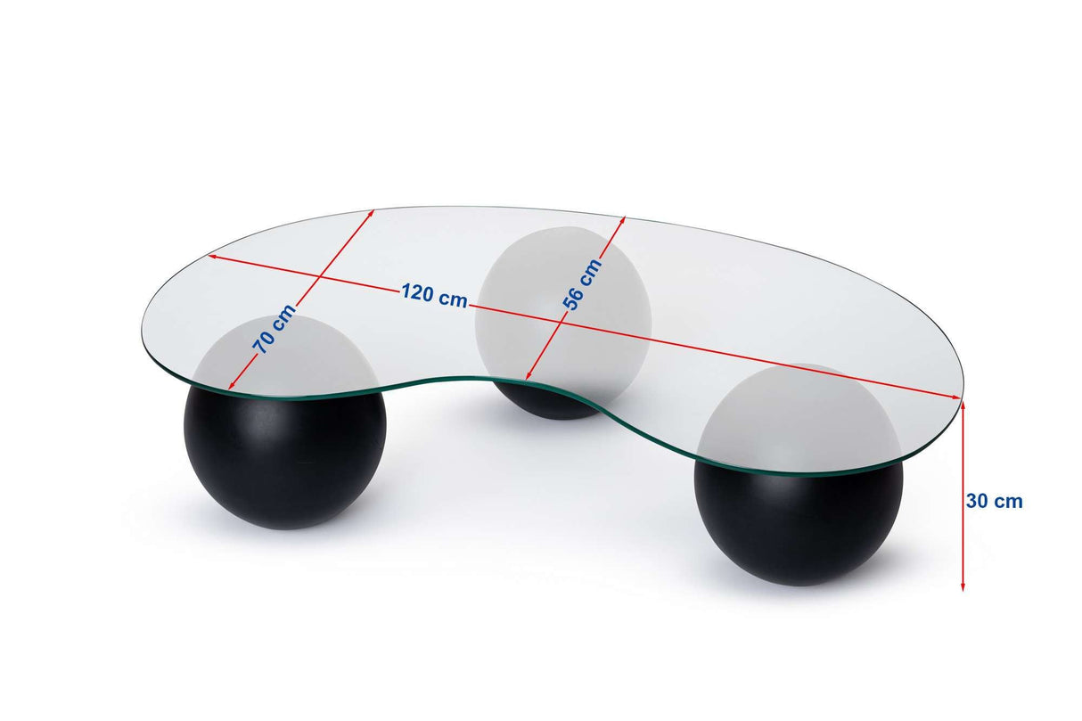 Økologisk sofabord gennemsigtigt glas valnød kugleben Kugle 120x70 cm