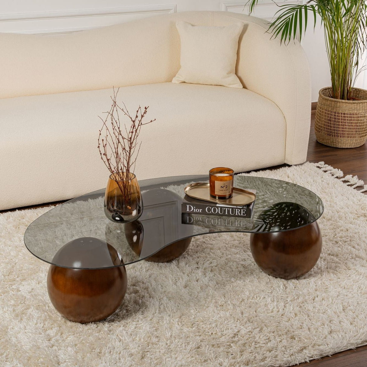 Salongbord Sphere Valnød og Grå 120x70 cm Valnød Gråt Tempereret glas