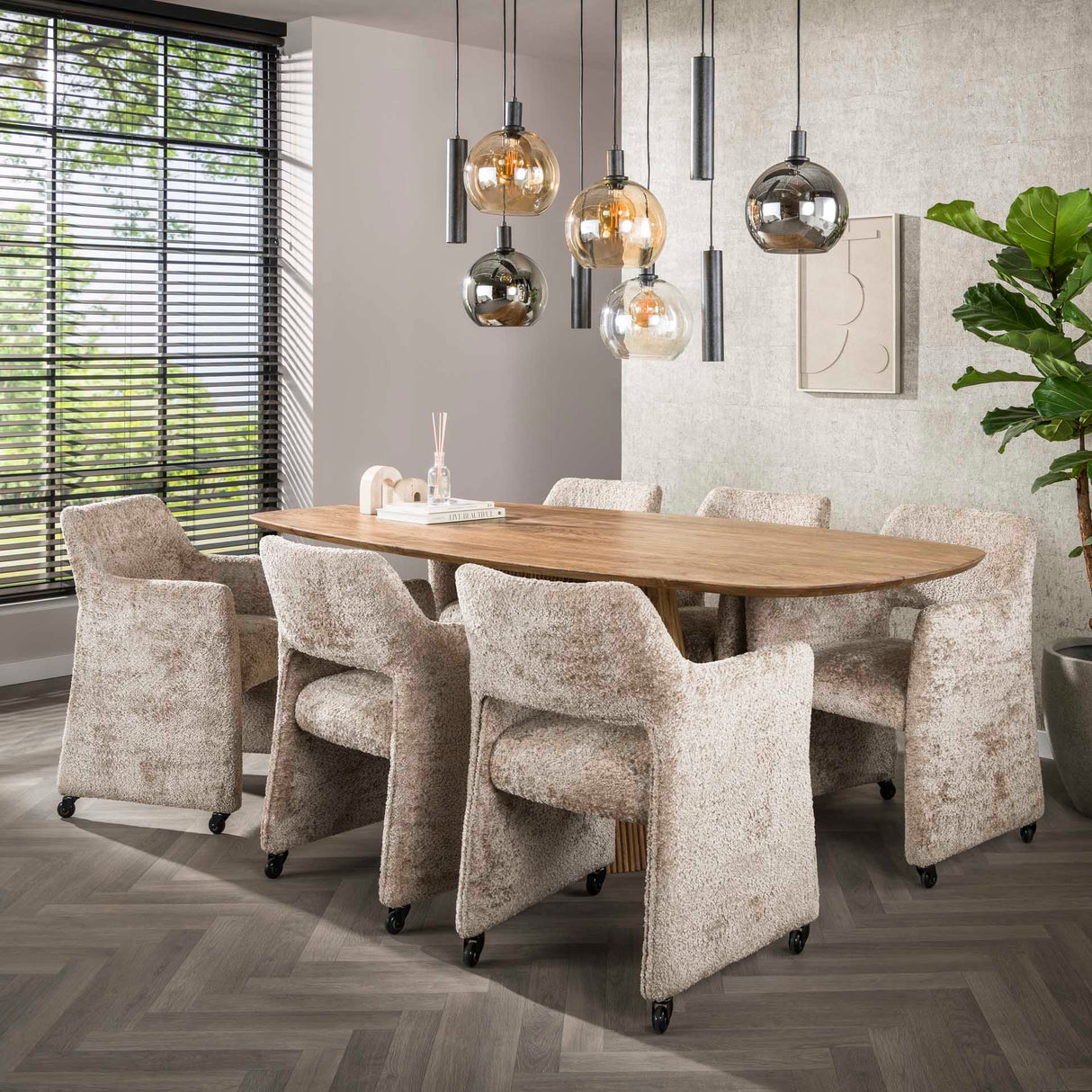 Sæt med 2 spisestol Siena Alura sand med hjul