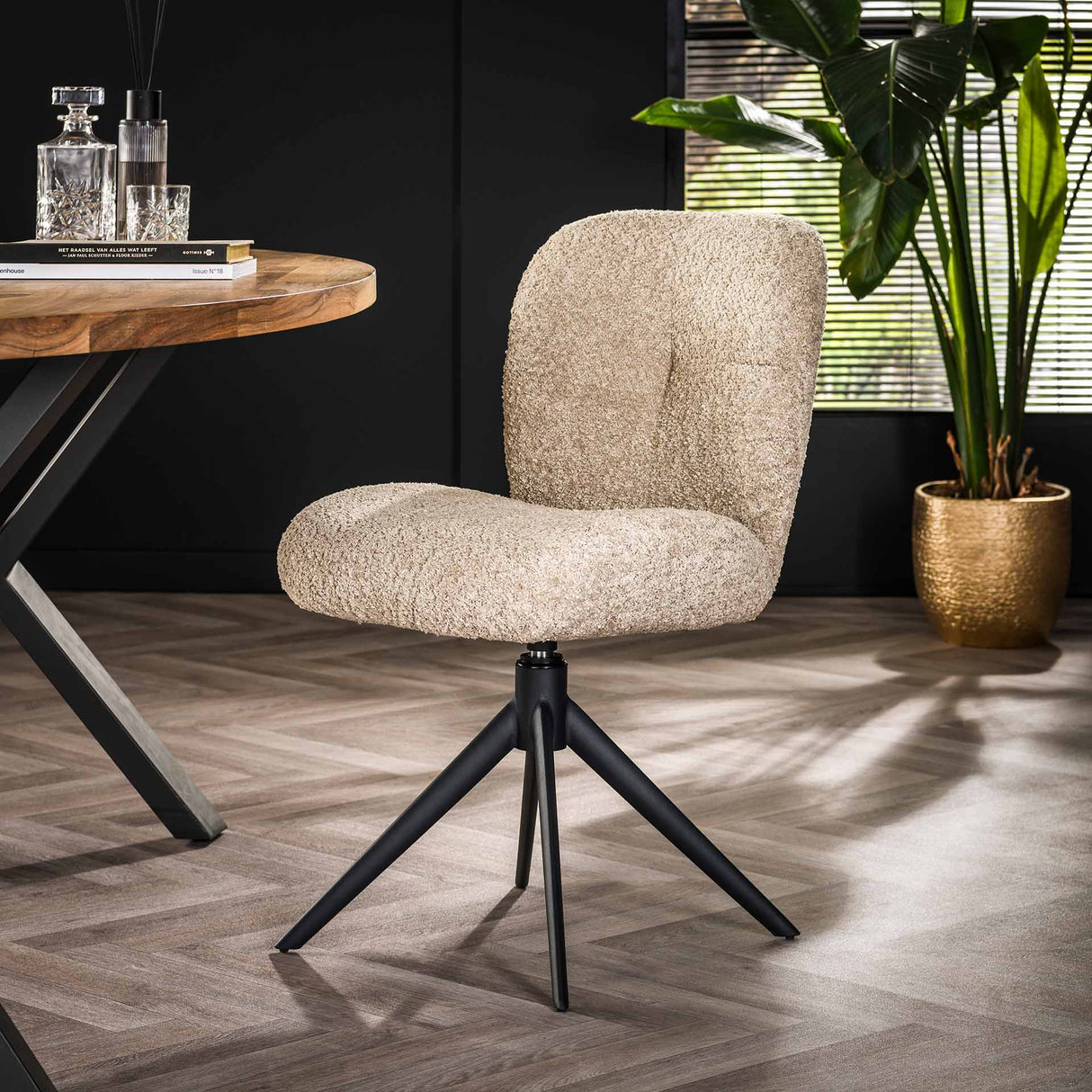 Sæt med 2 spisestuestole Lirio Bouclé sand drejelig
