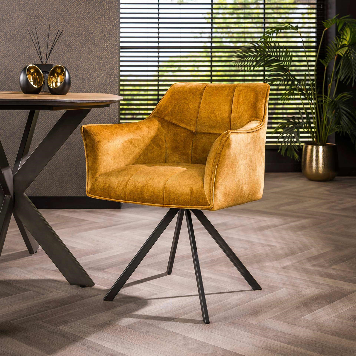 Sæt med 2 Spisebordsstole Lino Velvet Guld Drejelig