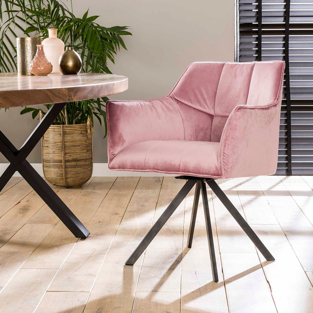 Sæt med 2 spisestuestole Lino Velvet Rosa Drejelig