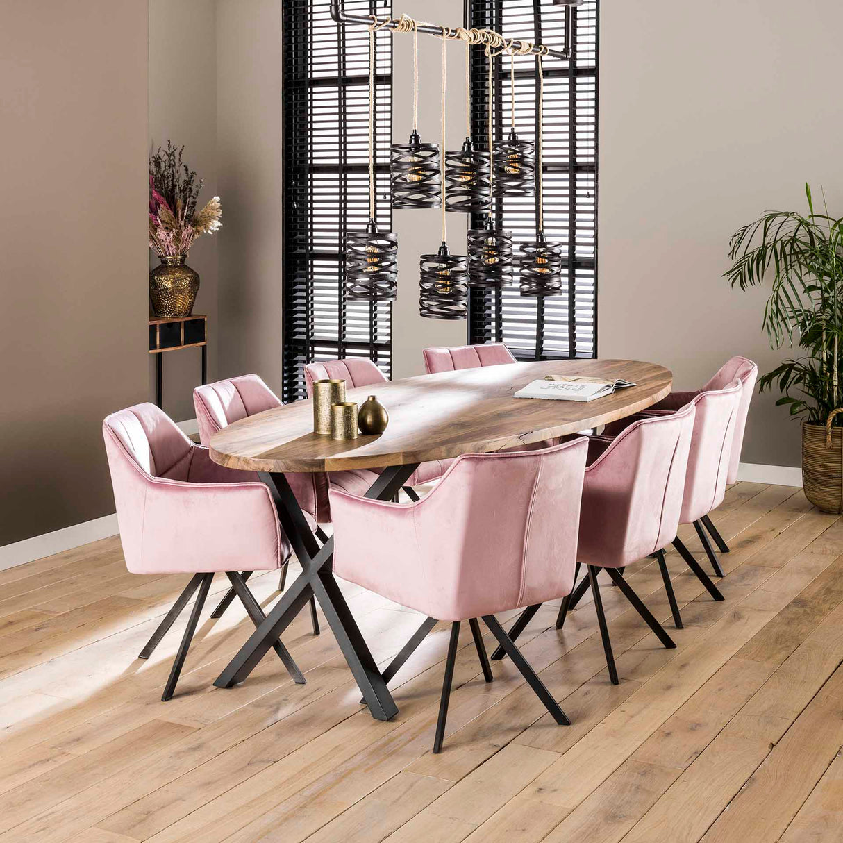 Sæt med 2 spisestuestole Lino Velvet Rosa Drejelig