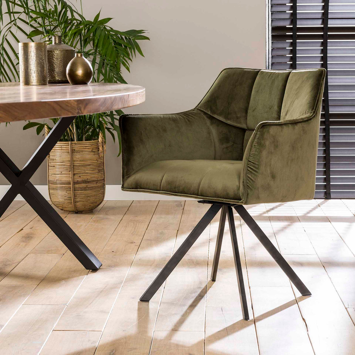 Sæt med 2 spisestuestole Lino Velvet Grøn Drejelig