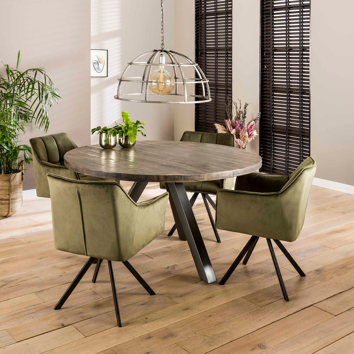 Sæt med 2 spisestuestole Lino Velvet Grøn Drejelig