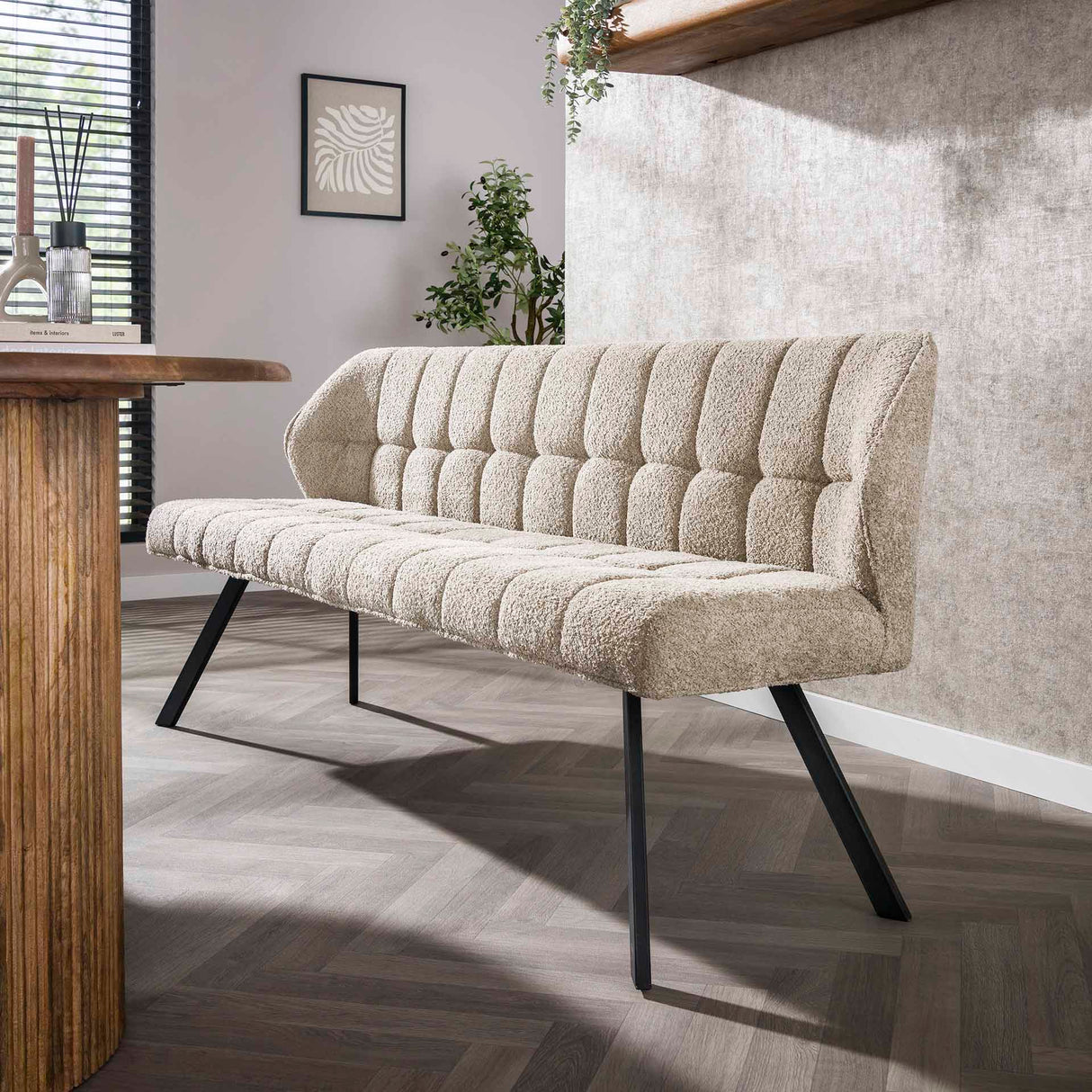 Spisebordsbænk Lino Bouclé Stoff Sand 180 cm Ternet