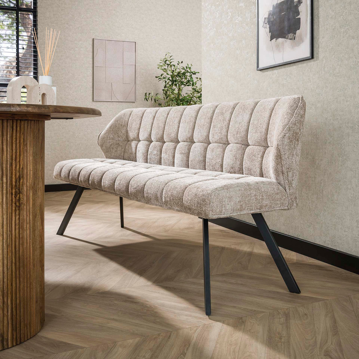 Spisebordsbænk Lino Chenille Stof Rigt Sand 180 cm Ternet