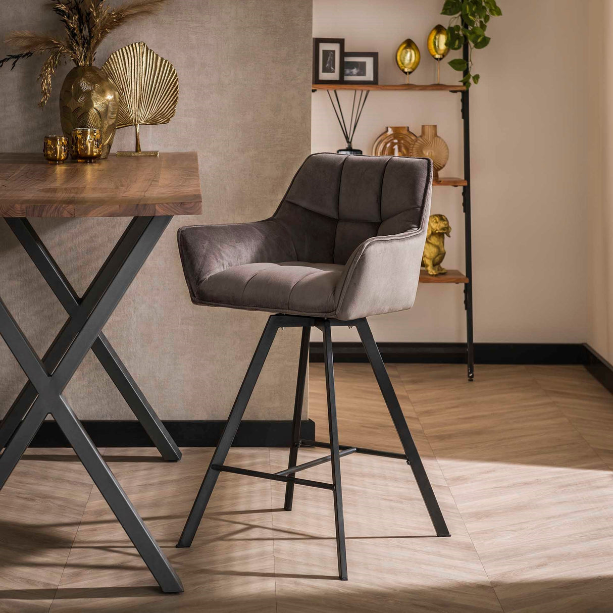 Sæt med 2 barkrakker Lino Velvet Antracit Drejbar