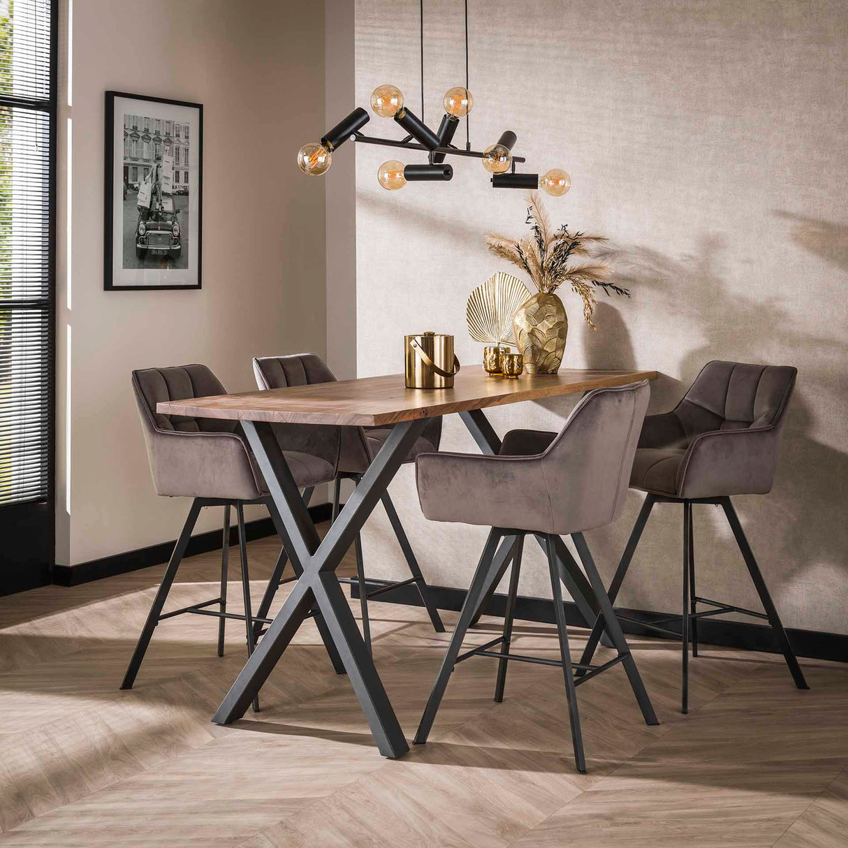 Sæt med 2 barkrakker Lino Velvet Antracit Drejbar