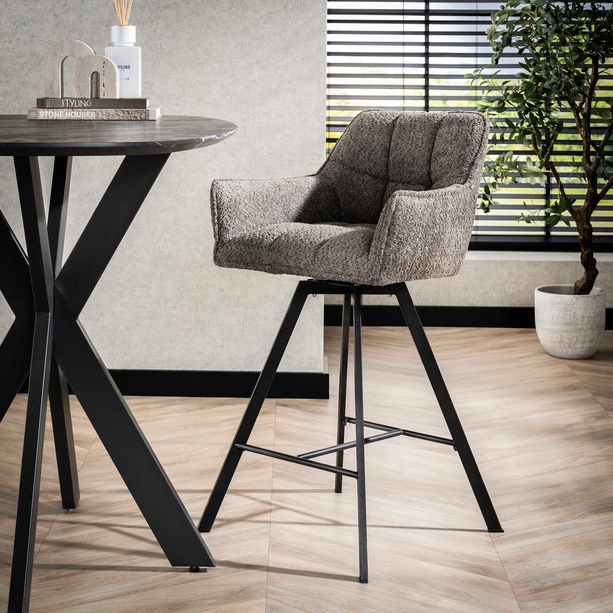 Sæt med 2 barkrakke Lino Bouclé Taupe Drejelig