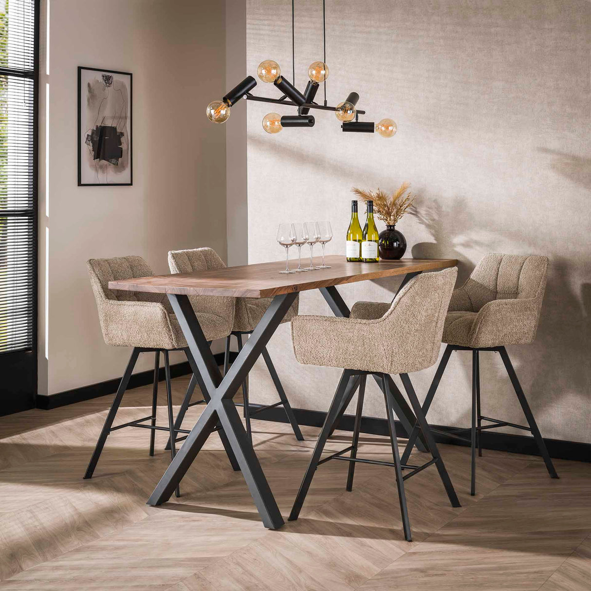 Barstol Lino Bouclé Sand Drejelig Raster