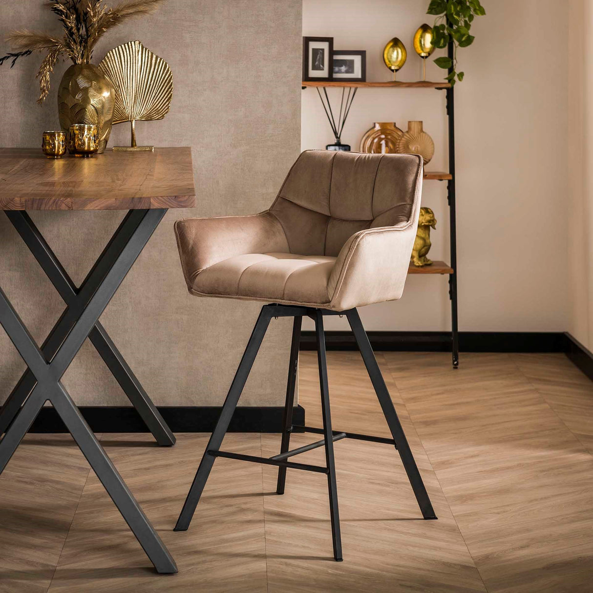 Sæt med 2 barkrakker Lino Velvet Champagne Drejelig