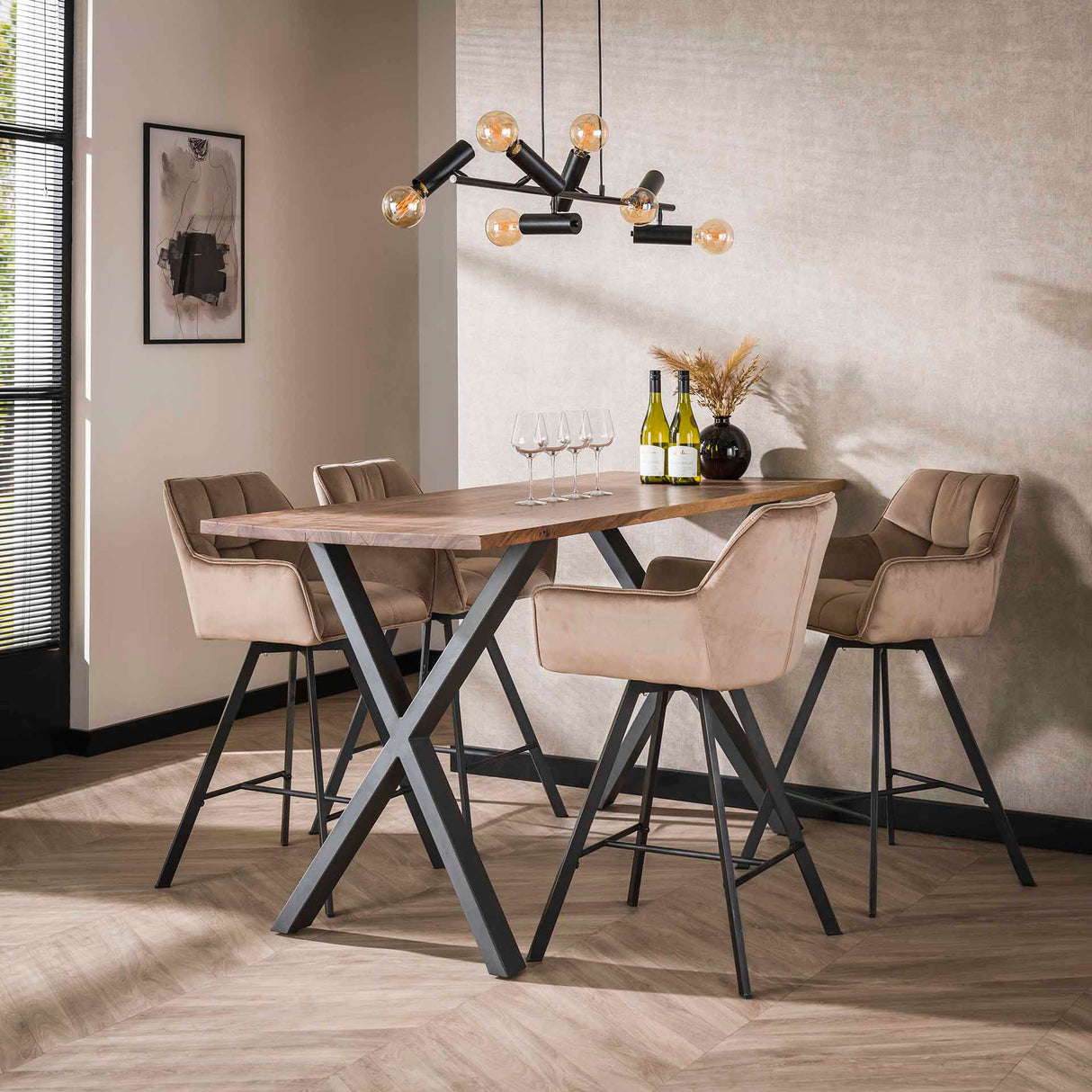 Sæt med 2 barkrakker Lino Velvet Champagne Drejelig