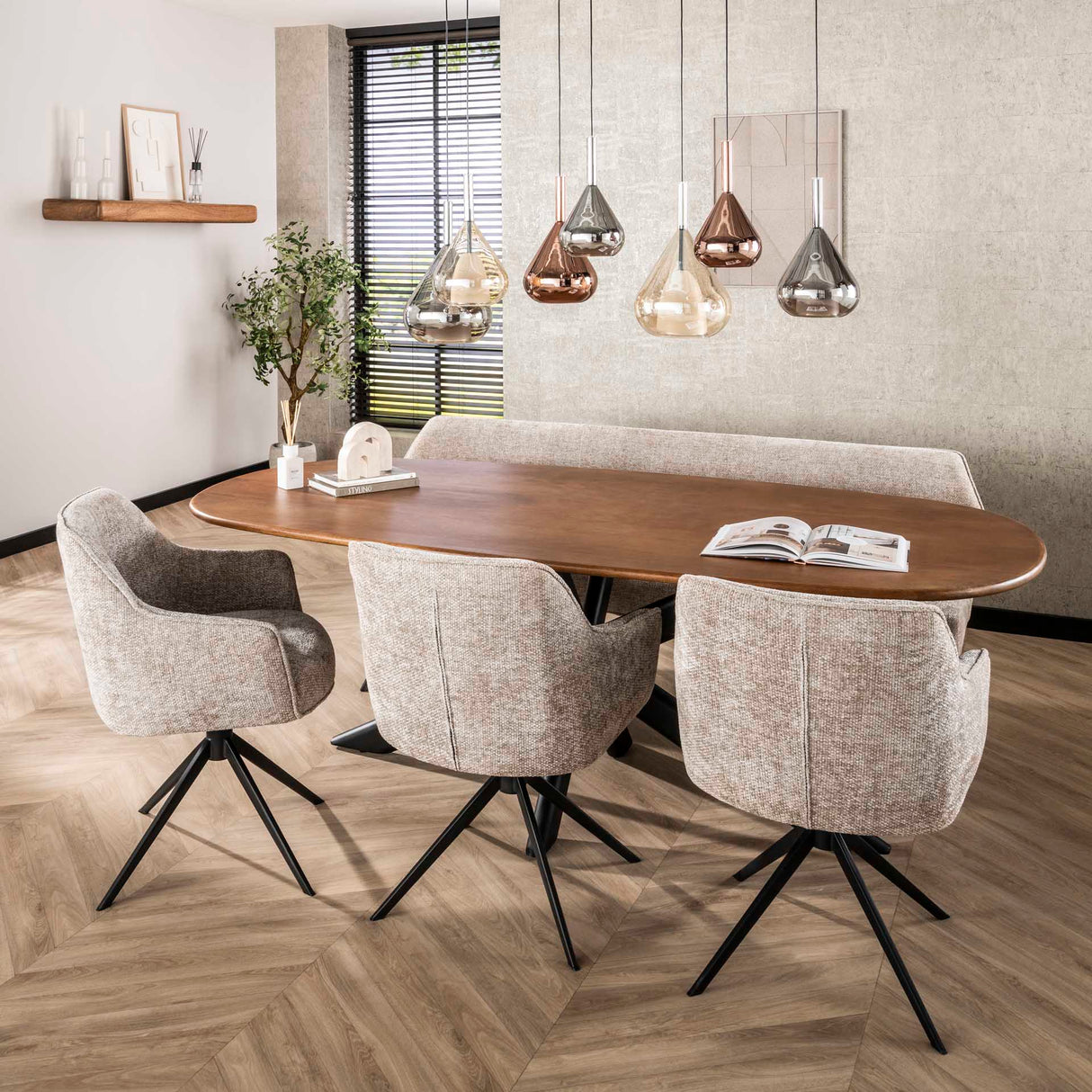 Sæt med 2 spisestuestole Chia Rich Stoff Sand Drejelig
