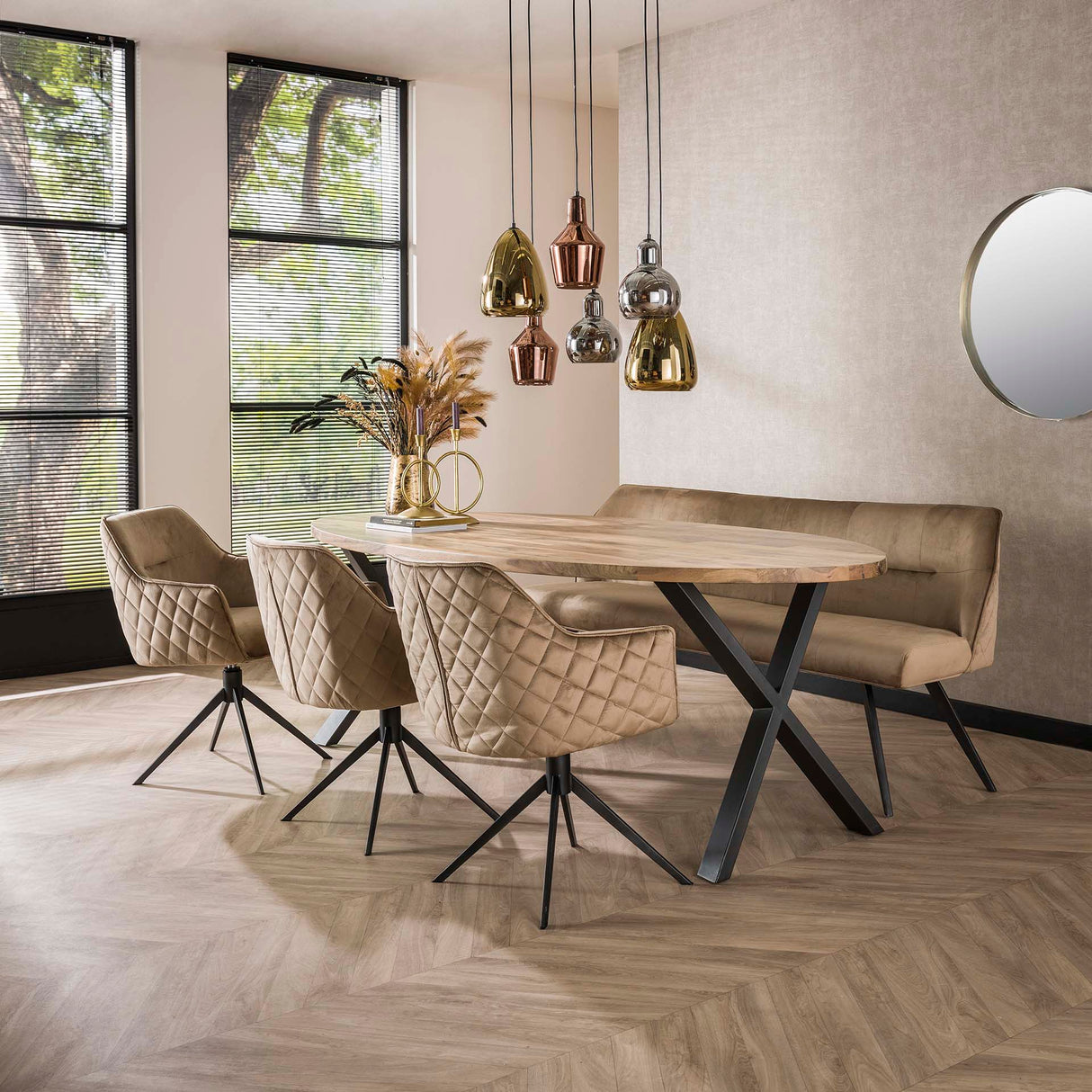 Spisebordsstol Chia Velvet Champagne Drejelig