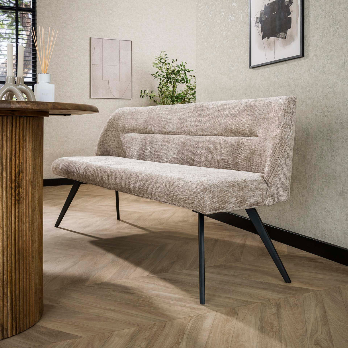 Spisebordsbænk Chia Chenille Stoff Rich Sand 188 cm