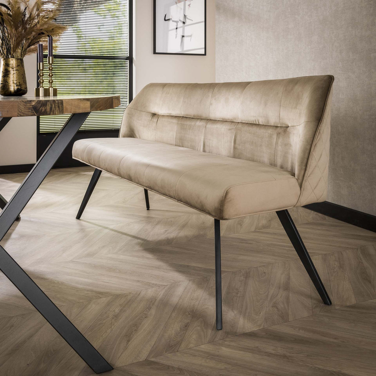 Spisebordsbænk Chia Velvet Champagne 188 cm