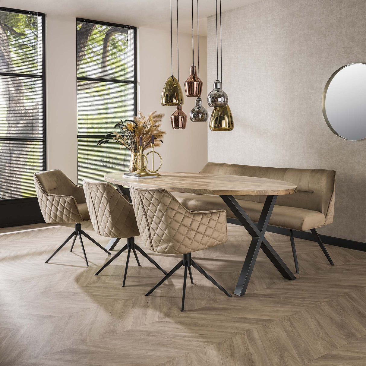 Spisebordsbænk Chia Velvet Champagne 188 cm