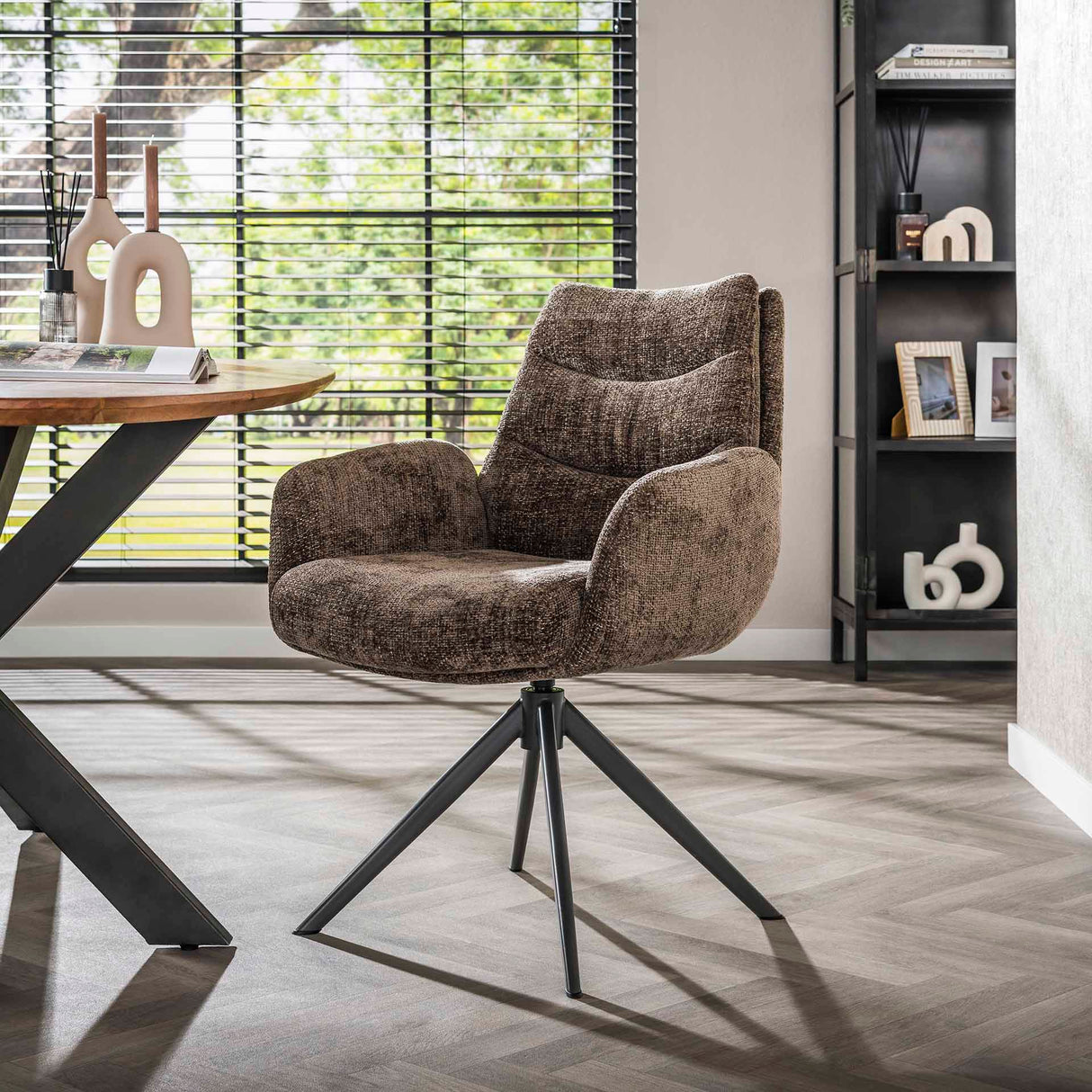 Sæt med 2 spisestuestole Elite Taupe Chenille stof Rich Drejbar
