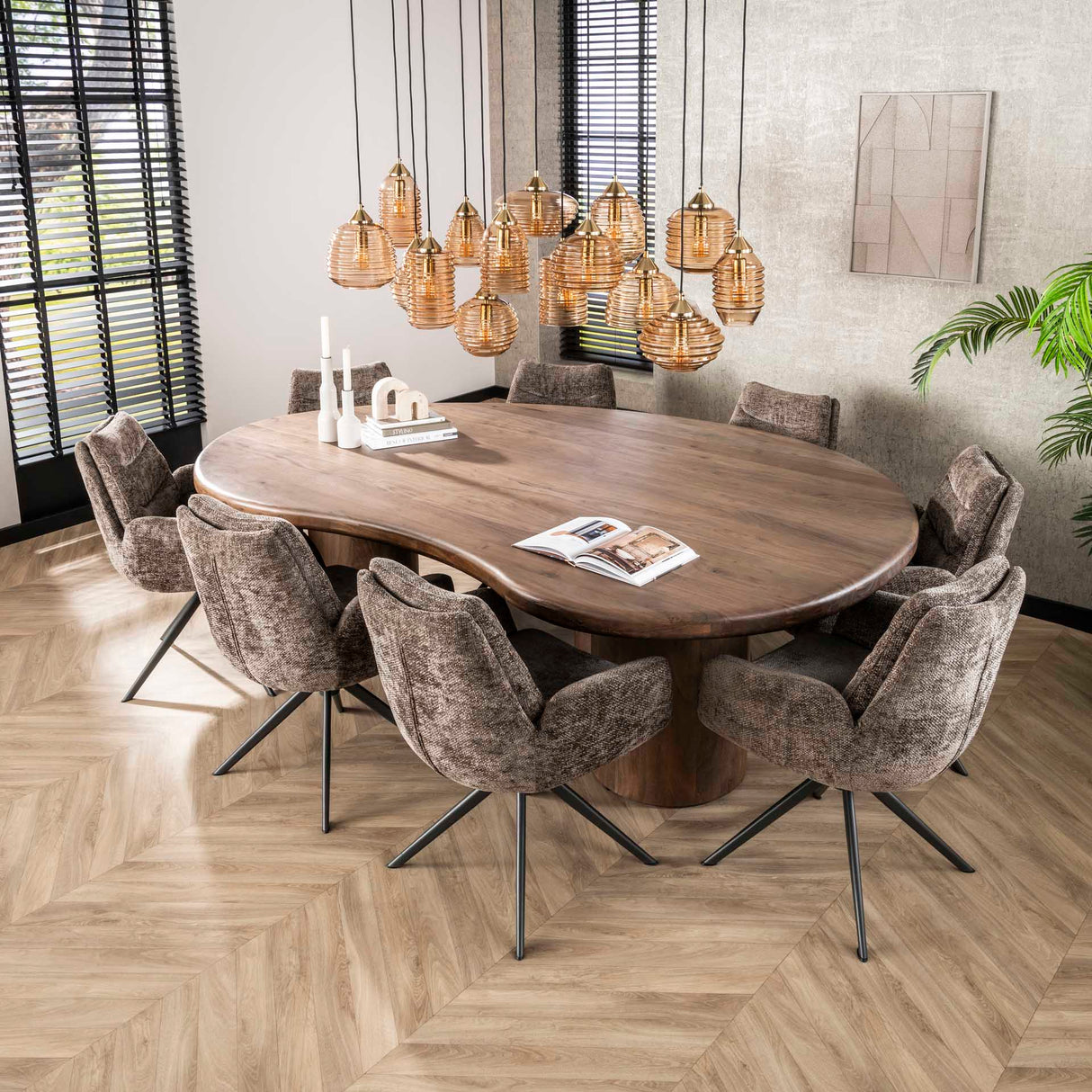 Sæt med 2 spisestuestole Elite Taupe Chenille stof Rich Drejbar