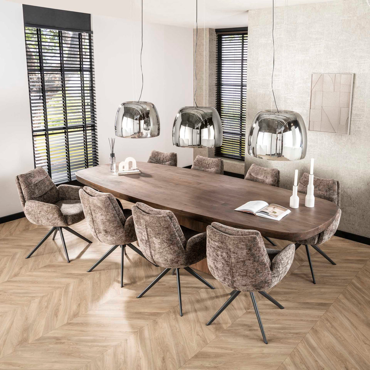 Sæt med 2 spisestuestole Elite Taupe Chenille stof Rich Drejbar