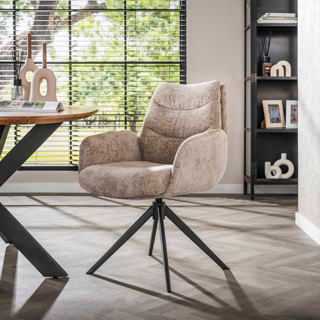 Spisebordsstol Elite Sand Chenille Stoff Rich Drejelig