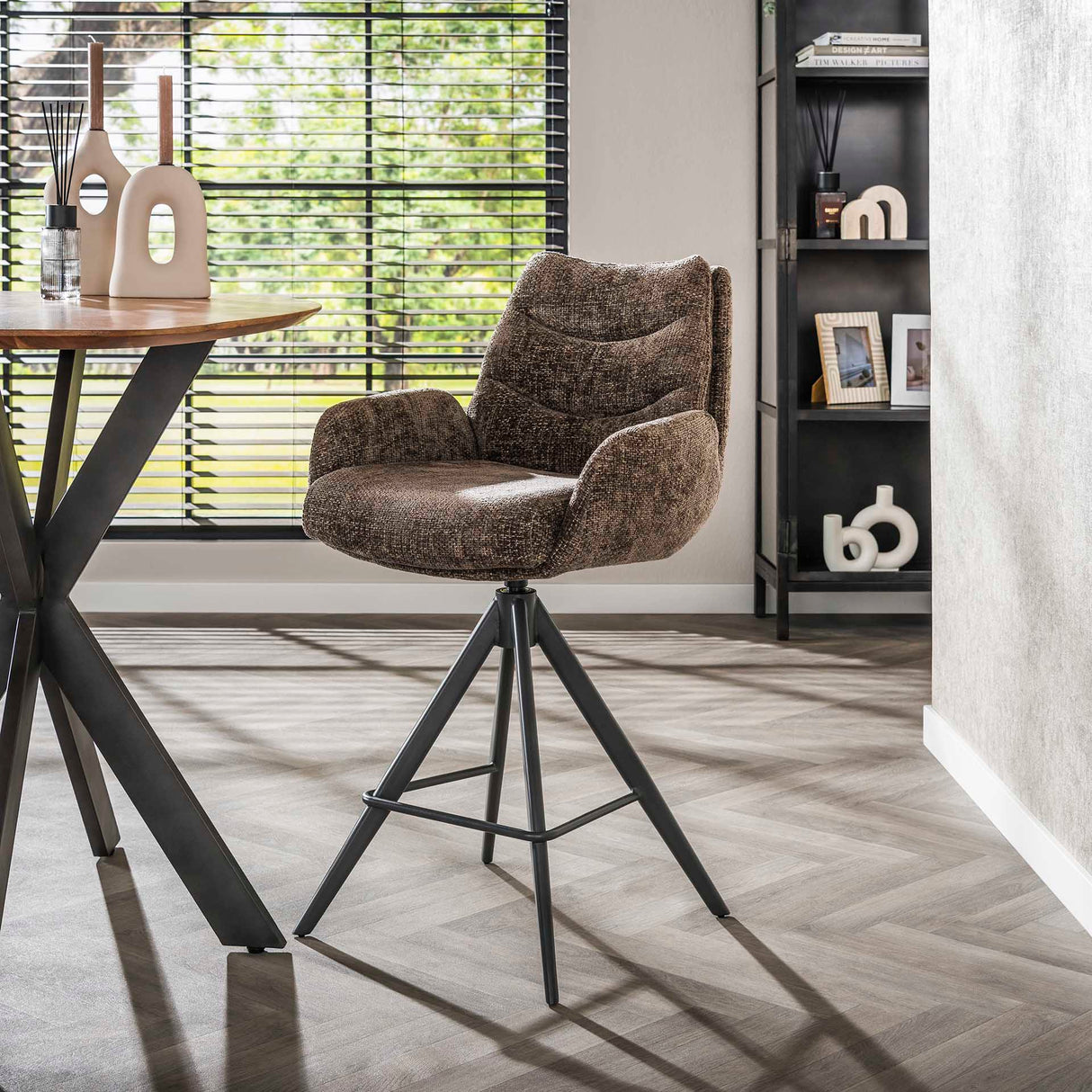 Sæt med 2 barstole Elite Taupe Chenille Stoff Rich Drejbar