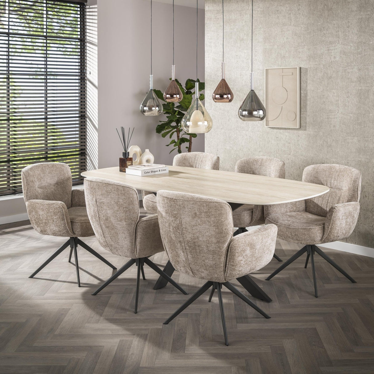 Sæt med 2 spisebordsstole Savona drejelig Hoven rich sand