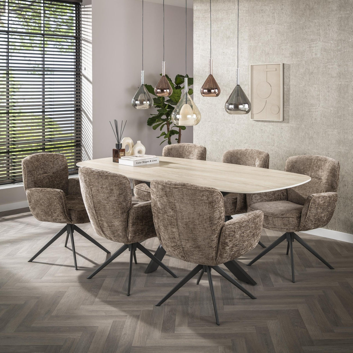 Sæt med 2 spisestuestole Milano drejelig Hoven rig champagne