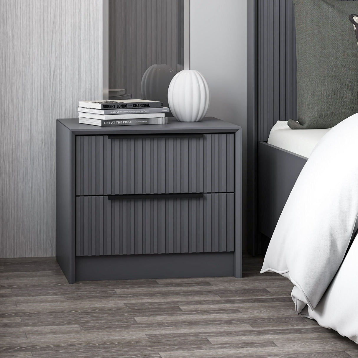 Nachtkastjes - Nachtkastje Kale Luxe Antraciet Melamine 45x53x45 cm - Dimehouse