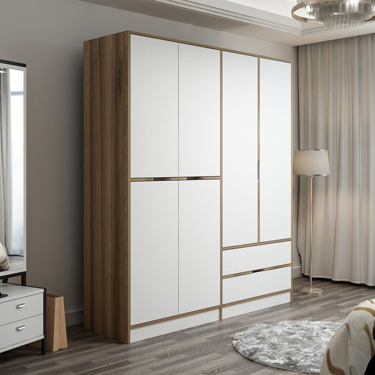 Kledingkasten - Kledingkast Elina Wit Goud Melamine 185x208x52 cm - Dimehouse