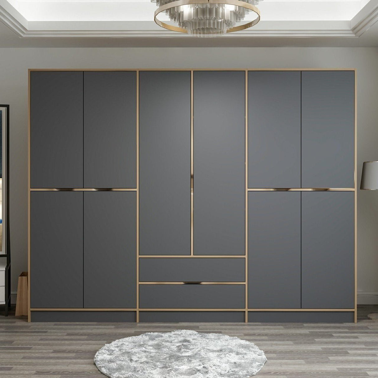 Garderobe Elina Antracit Guld Melamin 277x208x52 cm
