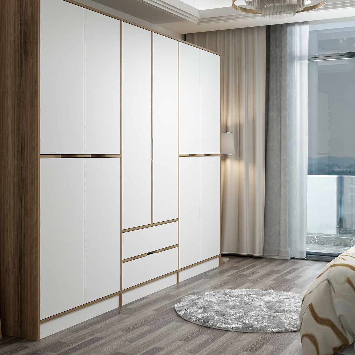 Kledingkasten - Kledingkast Elina Wit Goud Melamine 277x208x52 cm - Dimehouse